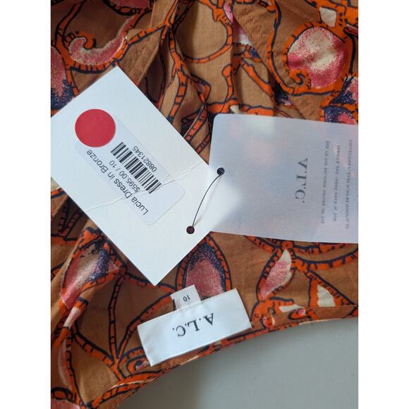 NWT A.L.C. Lucia Smocked V-Neck Midi Dress Size 10 Bronze Multicolor 1B460 - Picture 8 of 10